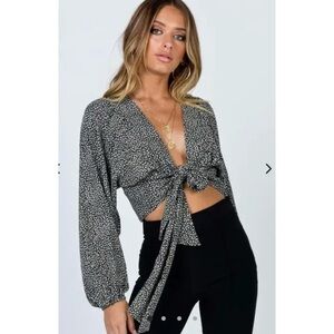Princess Polly New Mood Leopard Print Draped Tie Front Deep V Blouse Size 2